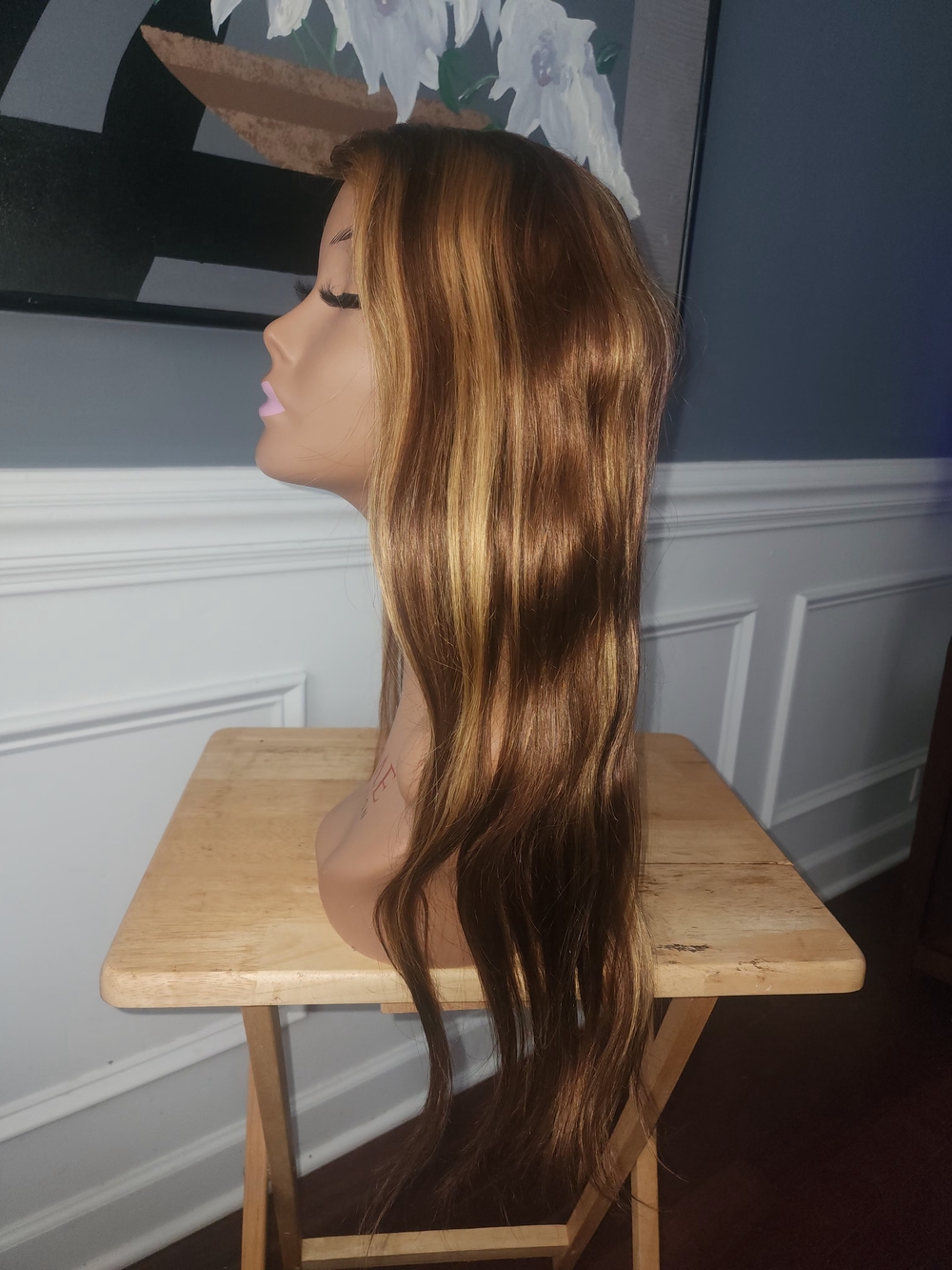 Women’s Long Wavy Wig in Golden Brown %Human Hair